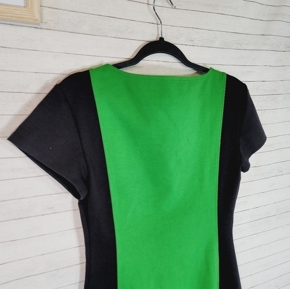 DEREK LAM GREEN & BLACK COLORBLOCK SHEATH DRESS, SZ SMALL - Picture 10 of 12